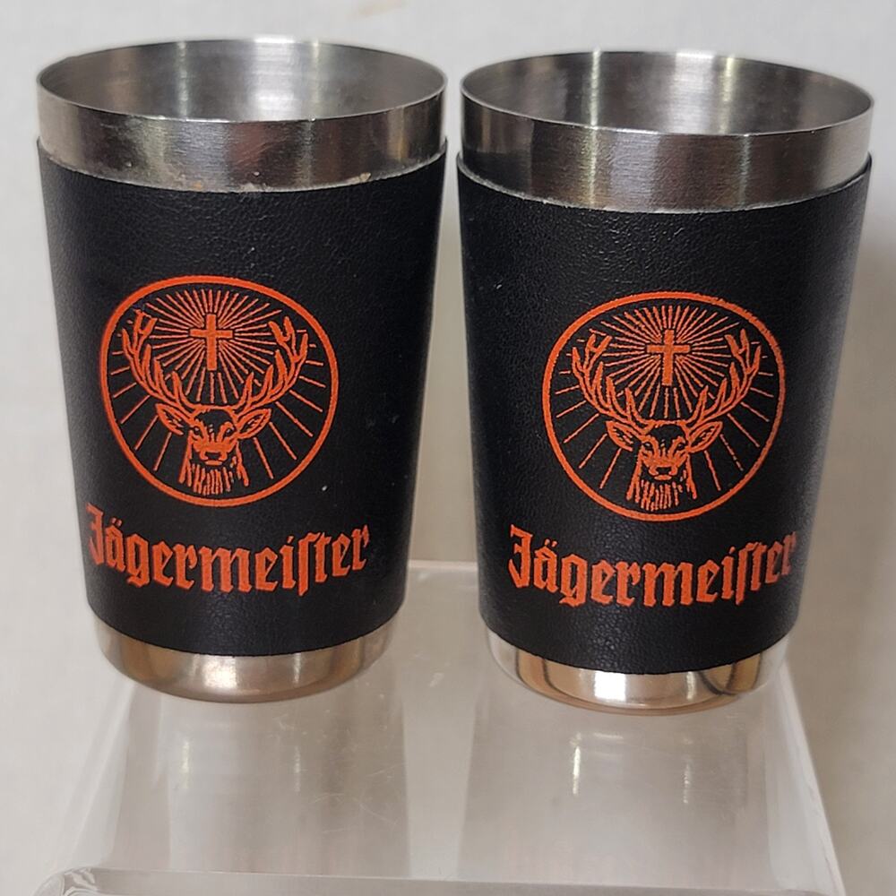 Set of 2 Jägermeister Stainless Steel 2.5" Shot Glasses